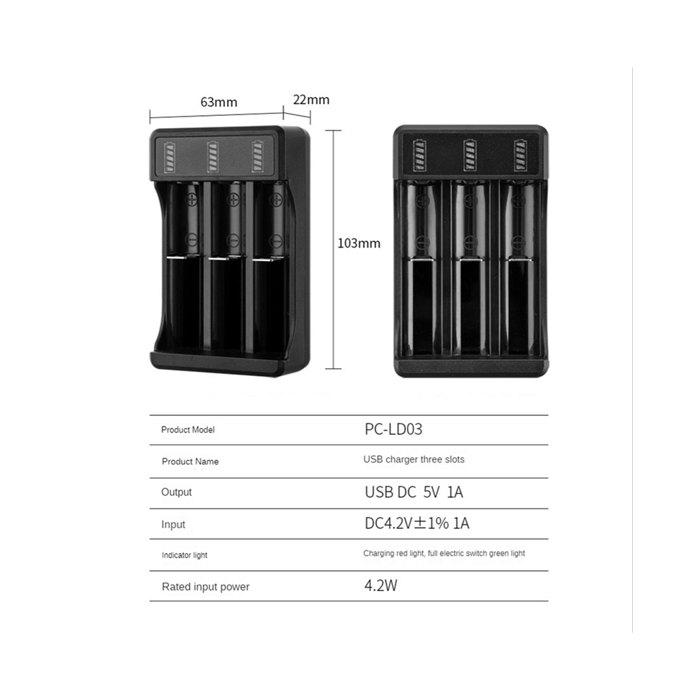 Photos - Other for Computer Markenlos 18650 Fast Charger with Type-C Cable Lithium Battery Charger, 3 Slot 