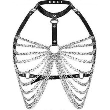 Punk Leather Chain Belt Black Layered Body Chain Jewelry Accessory for Women and Girls