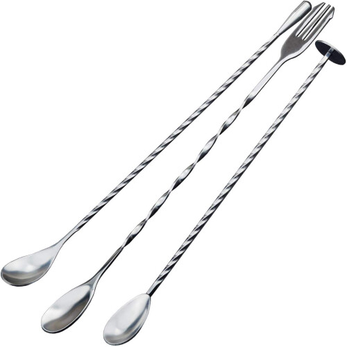 3 Pcs Extra Long Stainless Steel Mixing Spoons Spiral Pattern Bar