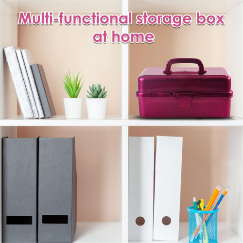 Glitter Pink & Craft Tool Storage Box, Stackable Carry Tackle Box 1