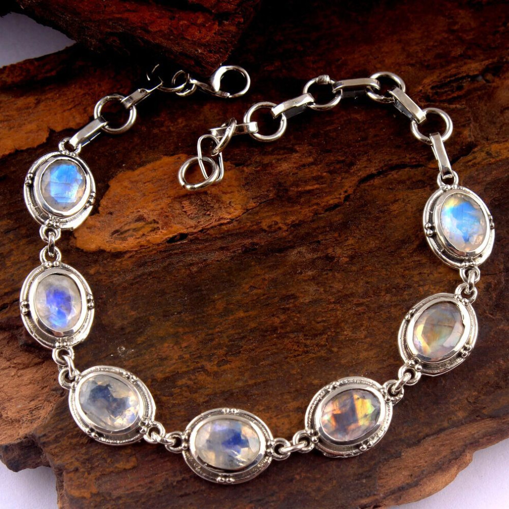Silver Bracelet,moonstone Cutstone Bracelet 925 Sterling Silver Jewelry, Mother's Day Gift 7.5 Inch