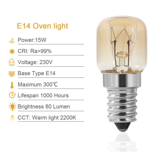 Oven Bulb,4Pcs E14 Oven 15W, Cap Clear Pygmy Oven Lamp 2