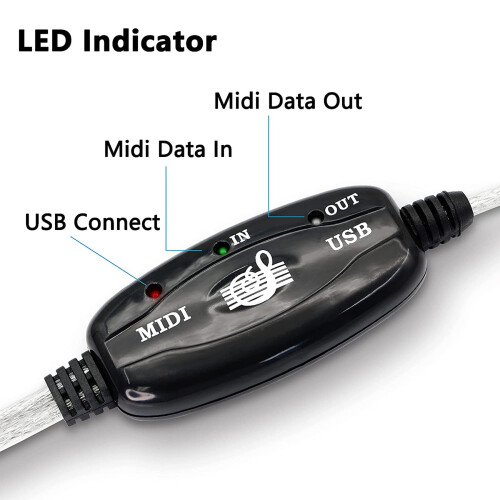 Προσαρμογέας καλωδίου USB MIDI, αρσενικό σε MIDI Din με LED για πληκτρολόγιο 2