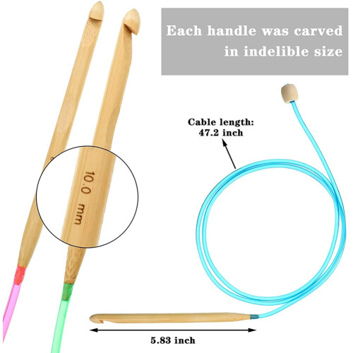 23 Pieces Tunisian Crochet Hooks Set with Bead Carbonized Bamboo Hook 1