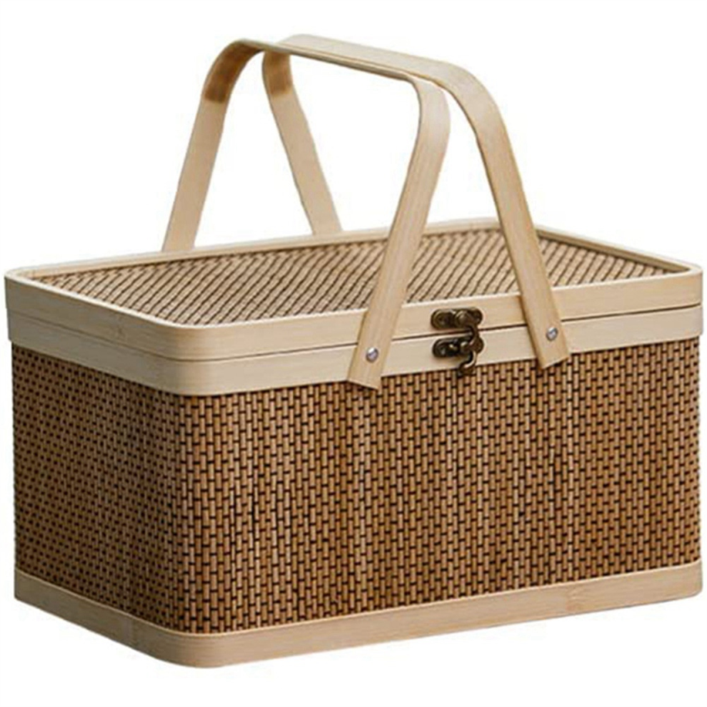Neznačkové Bamboo Basket Natural -Friendly Woven Basket Bamboo Picnic Basket