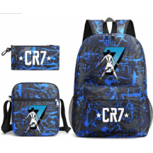 (1) 3pcs CR7 Ronaldo Sets Backpack Mochila Kids Capacity Bags