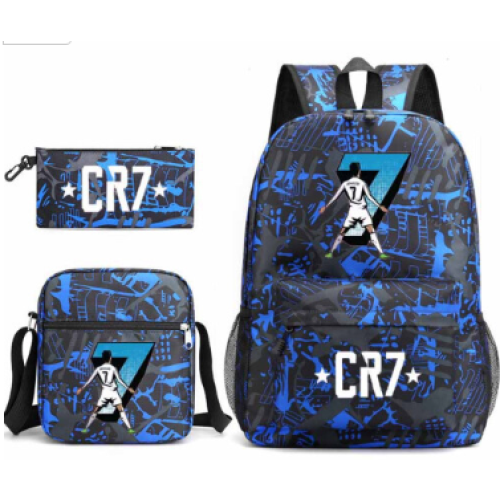 (1) 3pcs CR7 Ronaldo  Sets Backpack Mochila Kids Capacity Bags