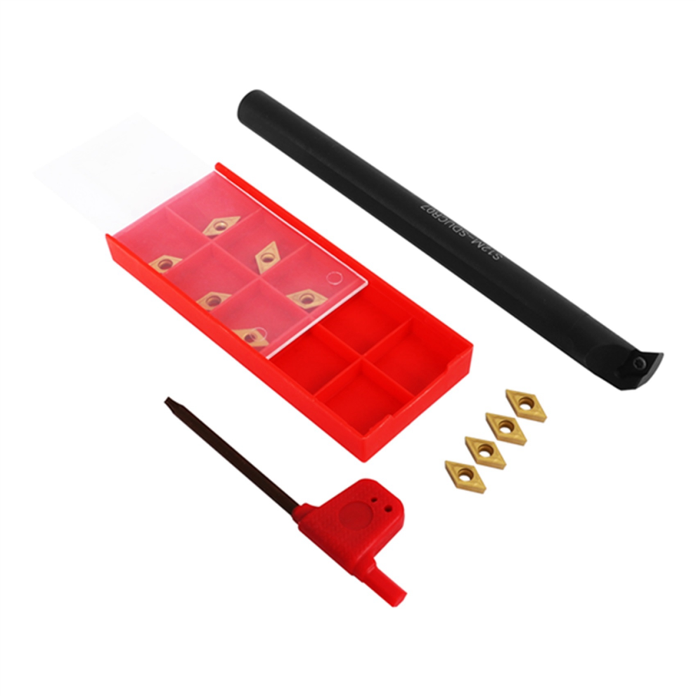 12 Insertos De Carburo Dcmt0702 + Barra De Mandrinar S12M-Sducr07 Con Llave-image