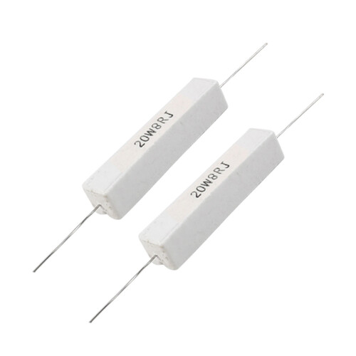 2 stk. trådviklede keramiske cementmodstande 8 ohm 20W 5%