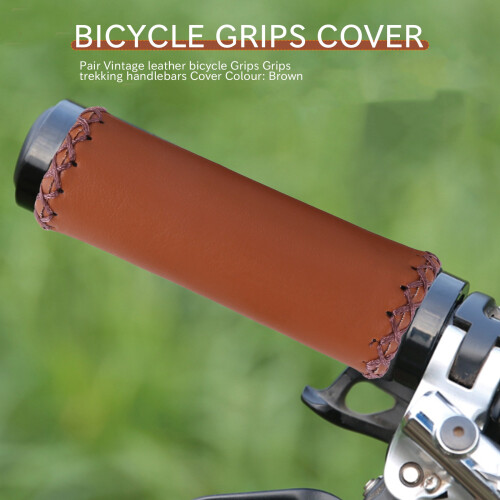 2x leather bicycle Grips Grips handlebars Cover Brown 1
