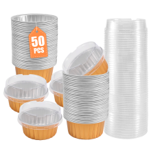 Dessert Cups with Lids,50 Pack Gold Aluminum Foil Baking Cups Holders