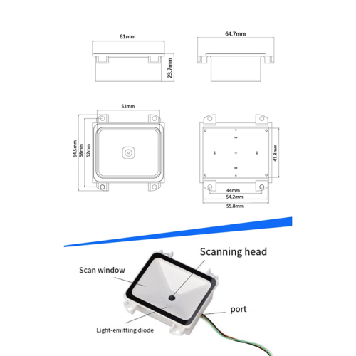 Leitor de código de barras 2D integrado com leitor de código de barras QR USB e interface RS232 TTL 2