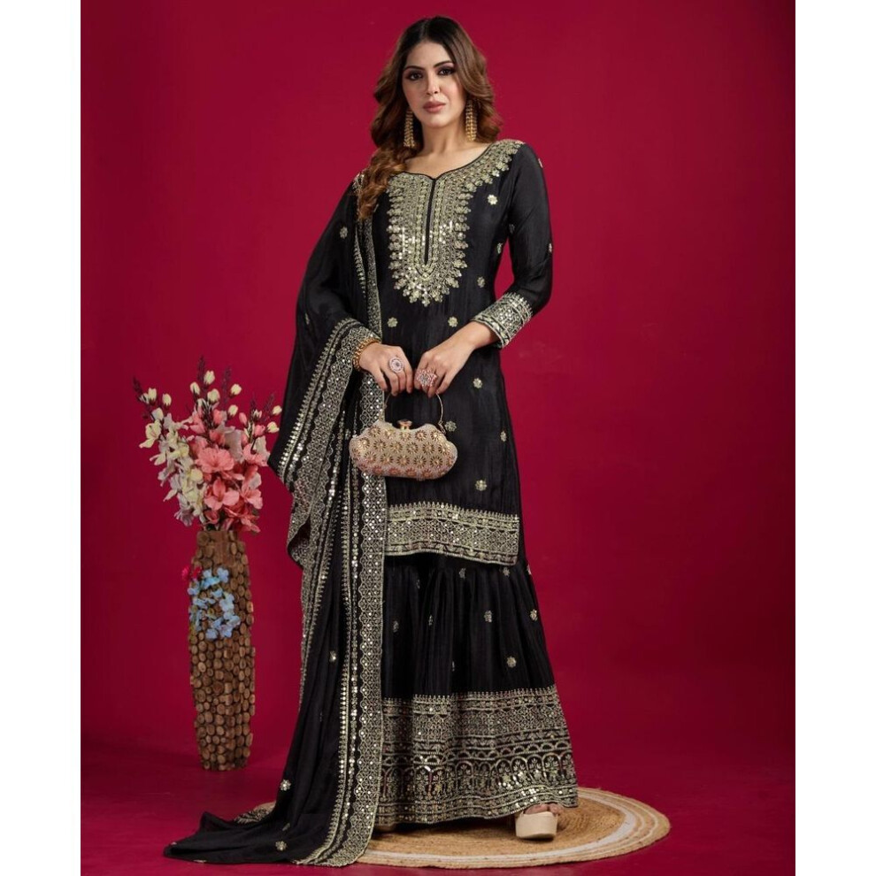 (black, XL) Indian Designer Bollywood Sharara Salwar Suit Women Pakistani Salwar Kameez Set Dress