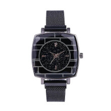 Dam Flickor Quartz Klocka Fyrkantig Urtavla Nätbälte Elegant Casual Armbandsur Svart