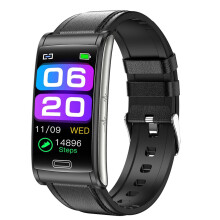 Montre connectée (PU noir) avec moniteur de pression artérielle, de fréquence cardiaque et d'ECG/PPG,