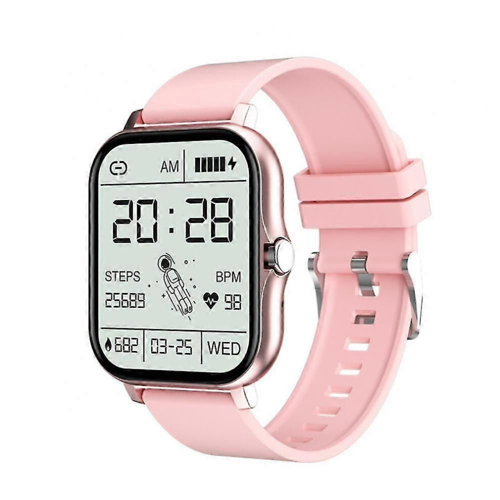 Montre connectée (bracelet en silicone rose) avec suivi de la fréquence cardiaque et de la pression