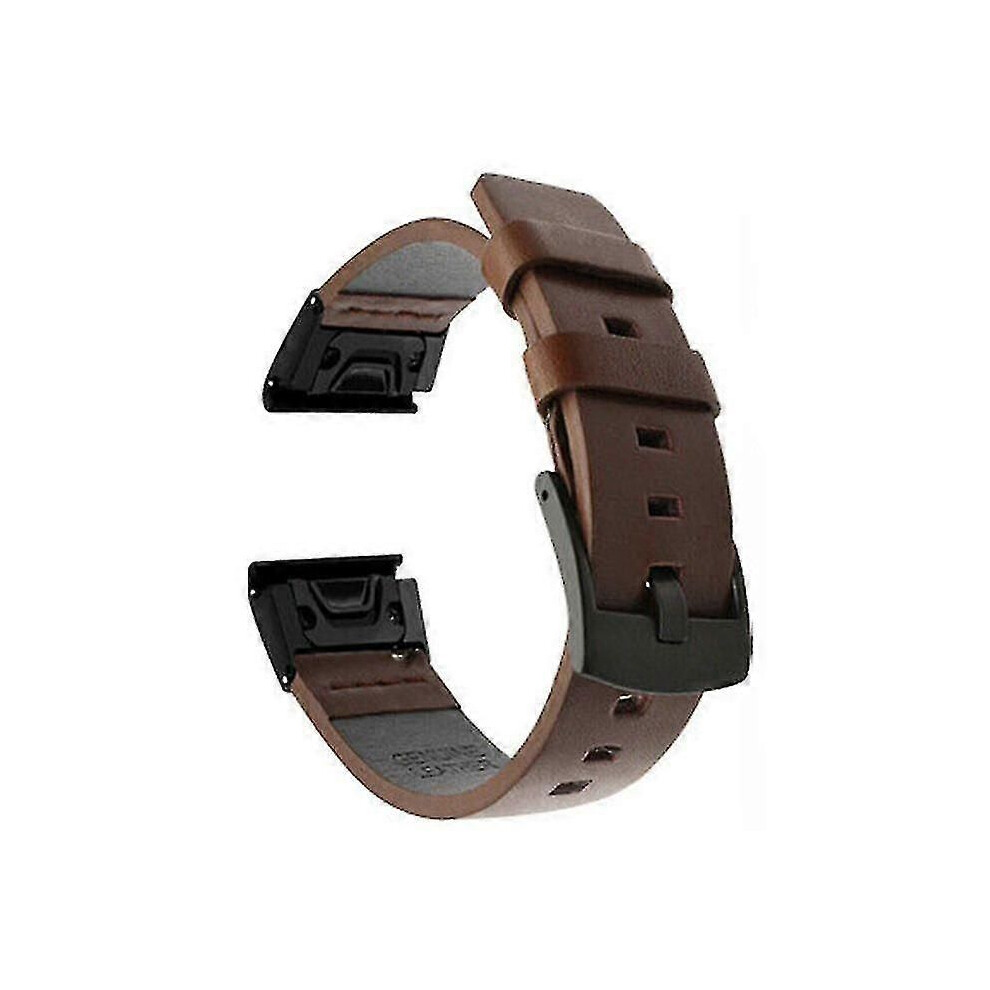 (Fenix6X-Brown) Bracelet de montre de rechange en cuir véritable à dégagement rapide pour Garmin Fenix