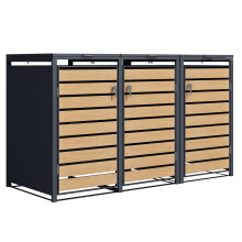 DWD Garden Triple Wheelie Bin Hideaway 120L,240L Waste Bin,Storage Shed Oak Effect Slatted Doors