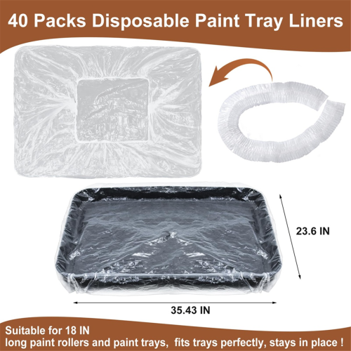 40 Pcs 18 Inch Paint Roller Tray Liners, Large Disposable Plastic 1