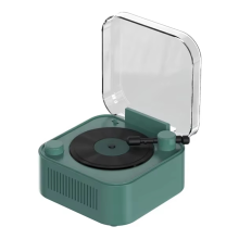 Vintage Turntable Wireless Bluetooth Speaker Long Battery Dark Green