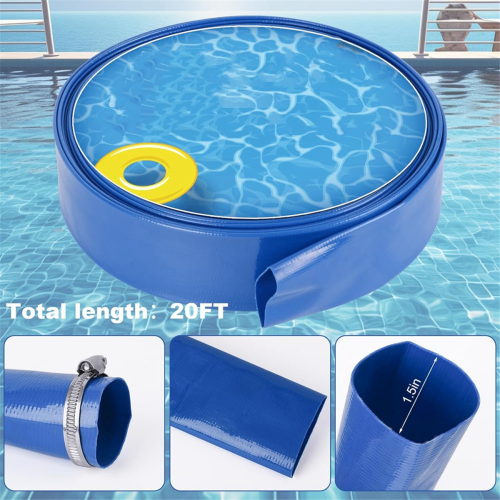 1.5in x 20 FT Pool Backwash Hose, Flat Sump Pump Hose 1