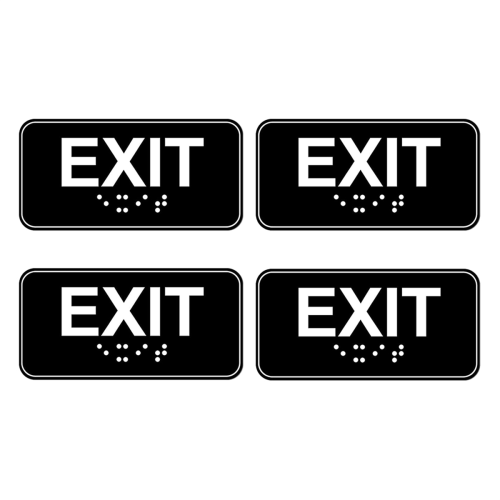 4pcs Exit Sign with Braille, 6x3in Emergency Exit Sign Plastic Exit