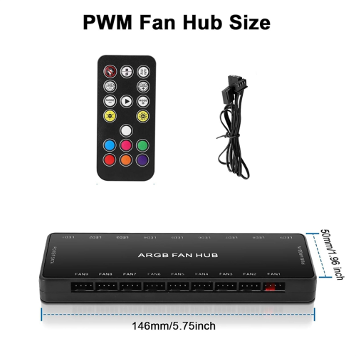 Controler ARGB pentru PC, hub 1-9, telecomandă, 5V, 3 pini 2