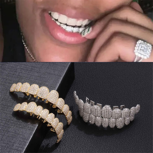 10/10 Dentes Cravados com Pedras - Capas Dentárias Prateadas 2