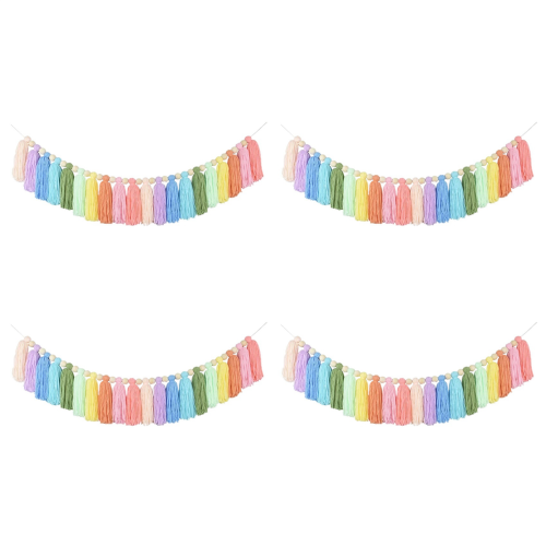 Guirlanda de franjas arco-íris de 37 polegadas com contas de madeira para decoração de quarto e festas