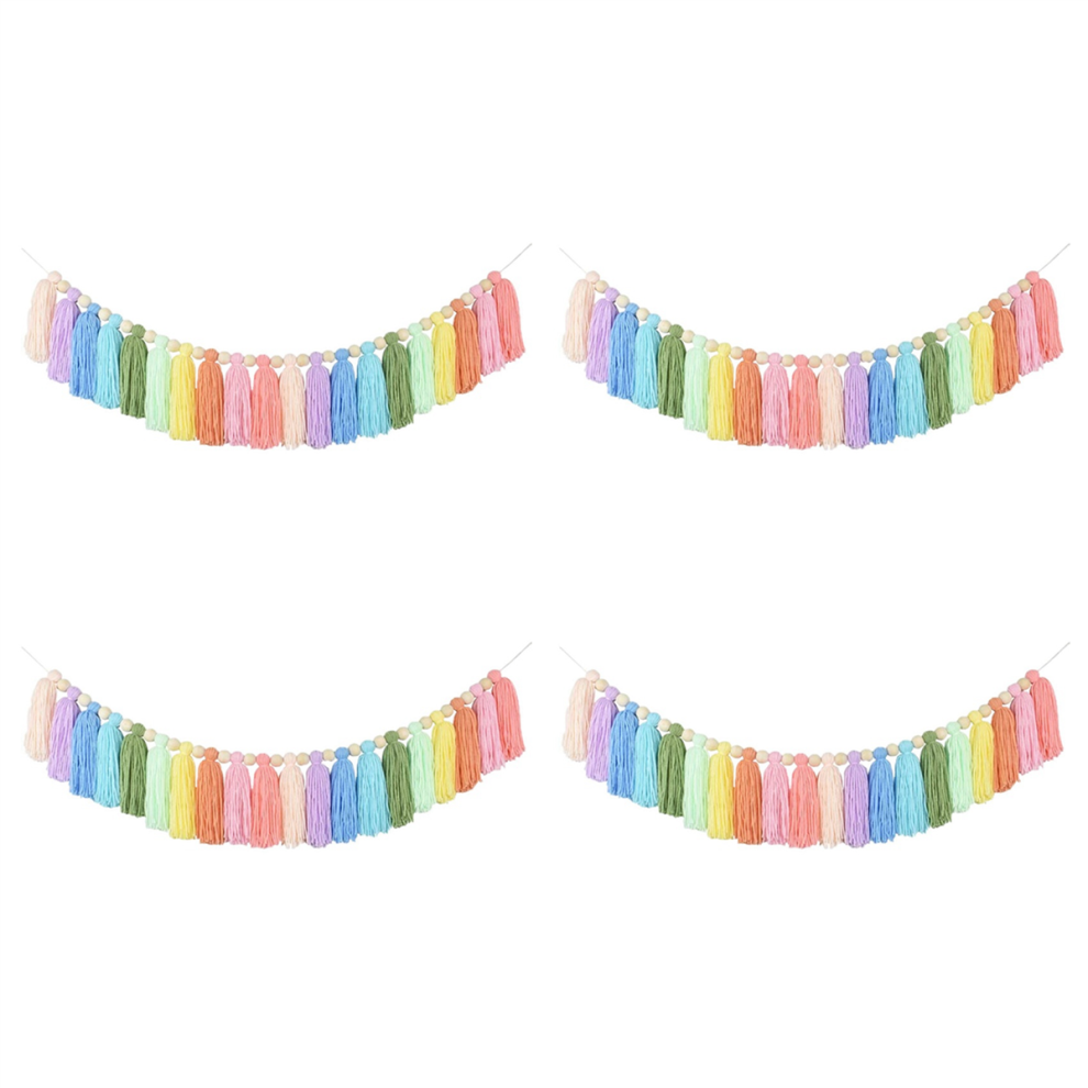 37Inch Rainbow Tassel Garland With Wood Bead For Bedroom Party Decor Markenlos