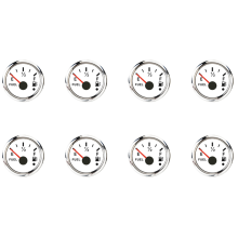 52mm palivový hladinový ukazatel, 0–190 Ω, přepínatelný na 240–33 Ω, s alarmem, bílý
