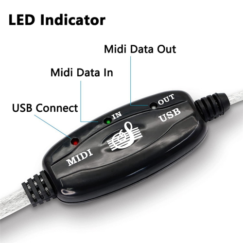 Προσαρμογέας καλωδίου USB MIDI, αρσενικό σε MIDI Din με LED για πληκτρολόγιο 2