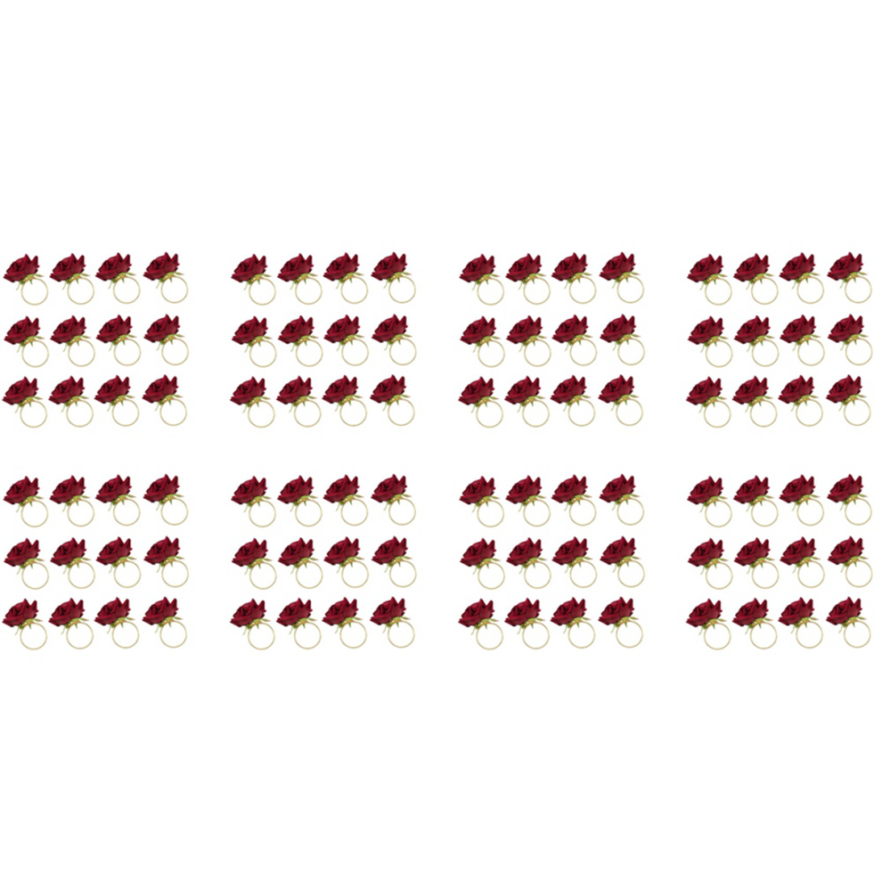 Lot de 12 ronds de serviette en forme de rose rouge, décoration de table pour fête, hôtel