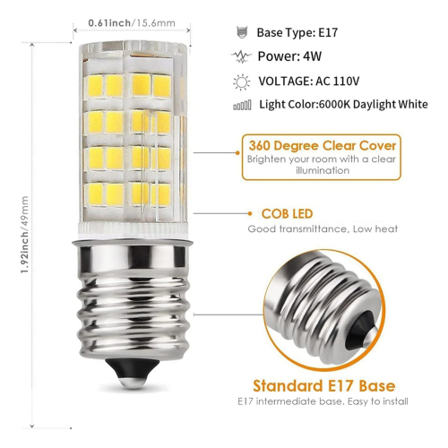 2 Pack 4W Dimmable LED E17 Microwave Oven Bulb 2