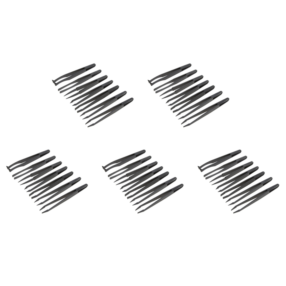 Set Di 7 Pinzette A Mano In Materiale Sintetico Nero Antistatico