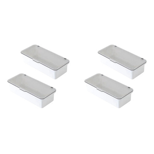 Flatware Tray, Utensil Storage with Lid Plastic Cutlery Tray, D