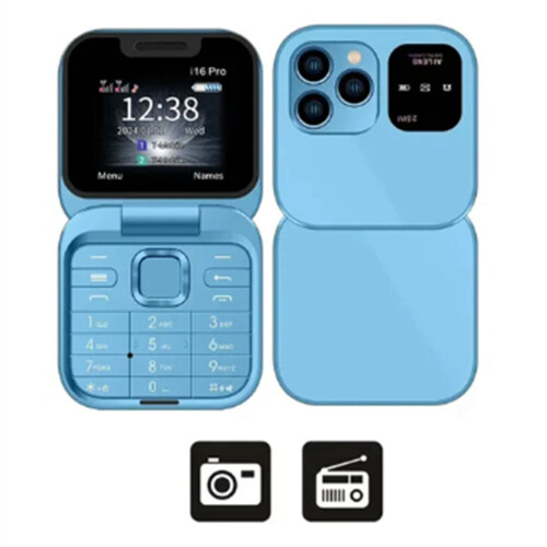 Mini Flip Mobile Phone 2SIM Card Small Display Foldable Phone(Blue) 2