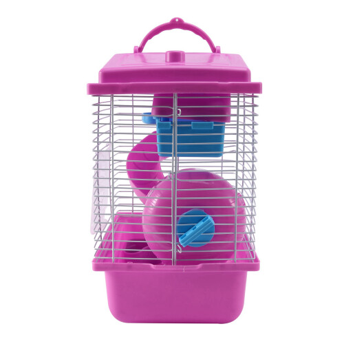 Gaiola para hamster com claraboia e casa de duas camadas rosa 2