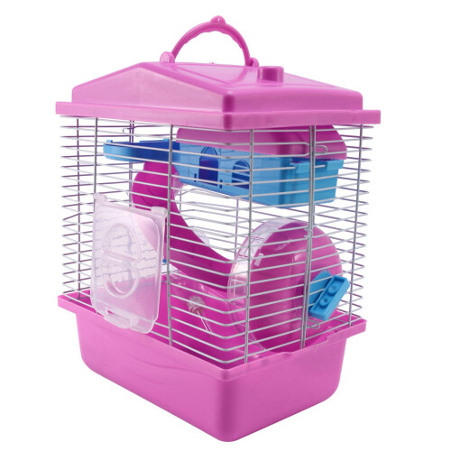 Gaiola para hamster com claraboia e casa de duas camadas rosa 1