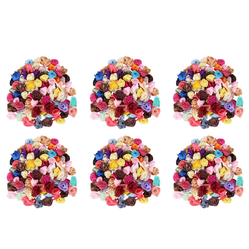 100Pcs/Lot Mini Handmade Satin Rose Ribbon Fabric Flower Appliques 4854095315718
