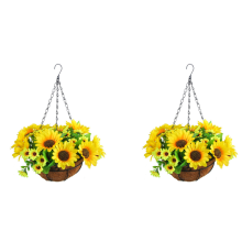 Artificial Hanging Flowers in Basket for Lawn Decor Indoor-Yellow