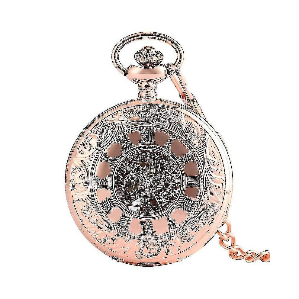 Montre de poche mécanique à remontage manuel, style squelette, en or rose antique, pour homme et femme