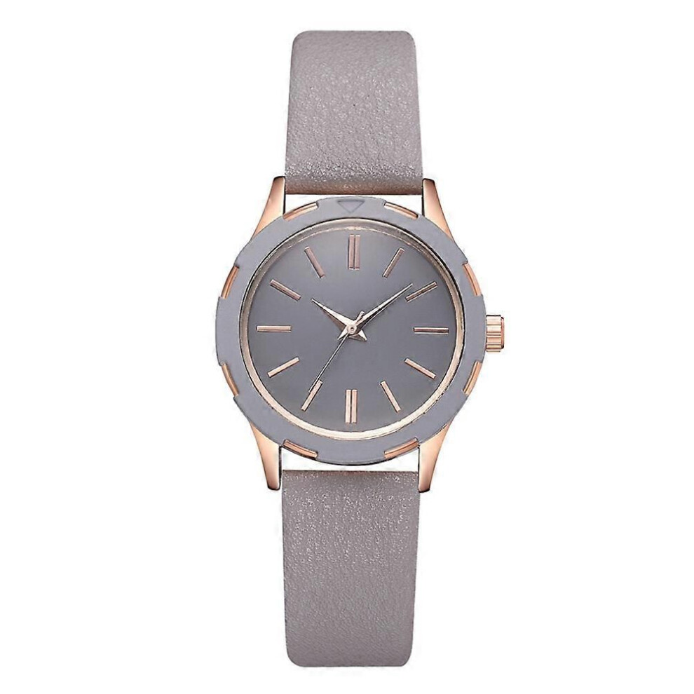 Montre à quartz décontractée pour femme avec bracelet en PU et cadran rond (gris)