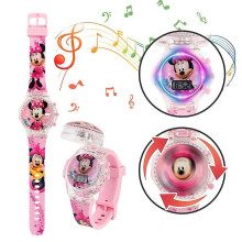 (Minnie)Kinderen Cartoon Horloge Knipperend Licht Op Glow Digitaal Muzikaal Horloge Draaiende Top Flip
