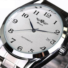 (A2) Heren automatisch mechanisch horloge roestvrij staal dagkalender zakelijk polshorloge