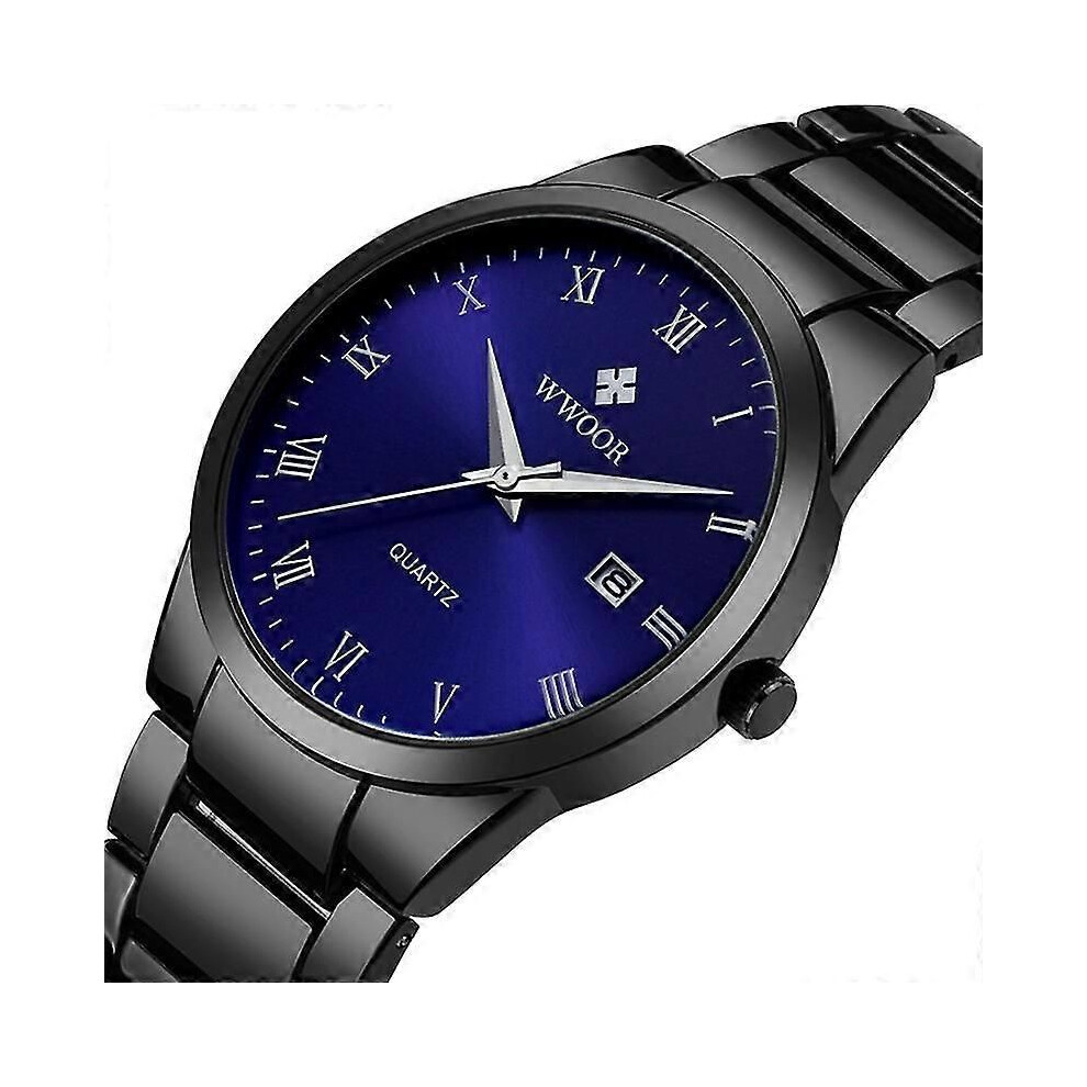 Montre-bracelet à quartz de luxe pour homme (bleue), bracelet en acier inoxydable, date automatique