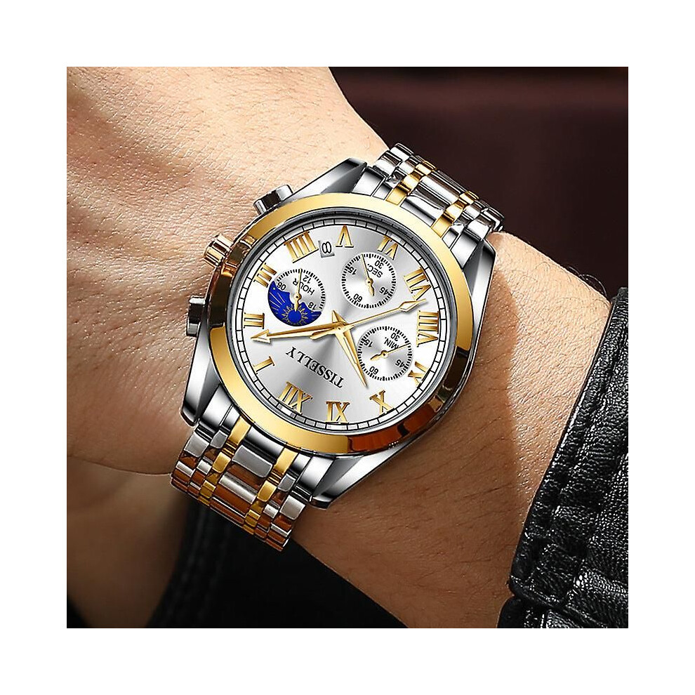 Montre à quartz lumineuse et étanche pour homme (surface blanche or 6602 g)