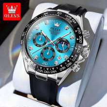 (Silber Blau) OLEVS Herren Uhren Top Marke Luxus Chronograph Quarz Uhr für Männer Sport Silikon Wasserdicht