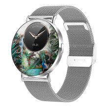 Montre connectée pour femme (argent) 1,32 pouce Amoled 3D stéréoscopique, cadran dynamique, santé féminine