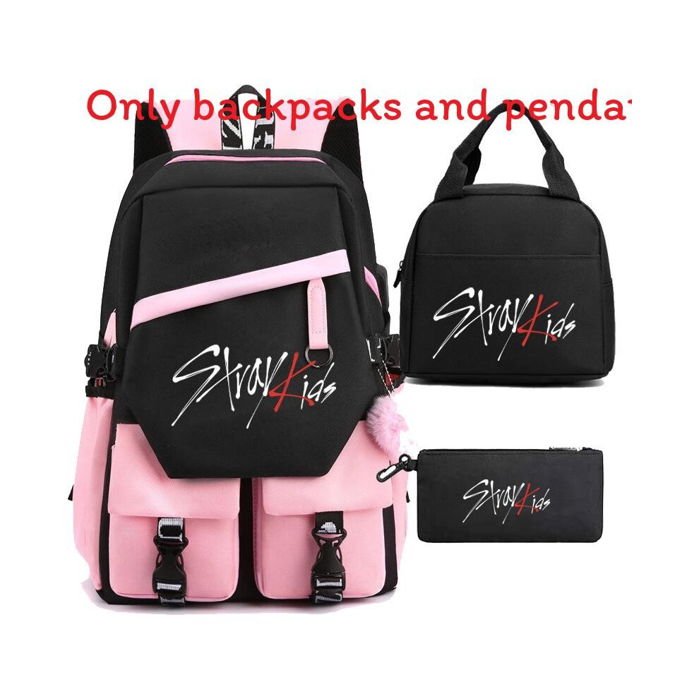 (Pink) Combination Stray Kids Peripheral Backpack Lunch Bag Pen Bag Set Piece 3